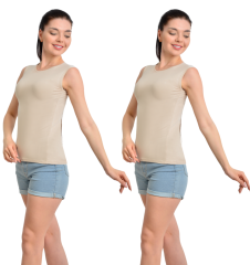 İKİNCİTEN 2'Lİ SIFIR KOL SIFIR YAKA BODY L/XL - Ten Rengi