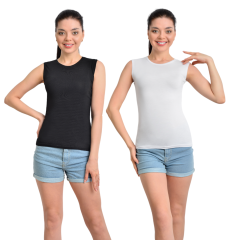 İKİNCİTEN 2'Lİ SIFIR KOL SIFIR YAKA BODY S/M - Siyah-Beyaz