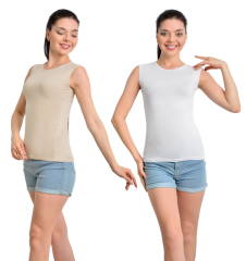 İKİNCİTEN 2'Lİ SIFIR KOL SIFIR YAKA BODY S/M - Beyaz-Ten