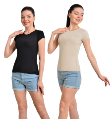 İKİNCİTEN 2'Lİ YARIM KOL BODY S/M - Siyah-Ten