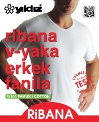 Yıldız Erkek Ribana V Yaka Fanila 60 S - Beyaz