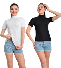 İKİNCİTEN 2'Lİ YARIM KOL BOĞAZLI BODY S/M - Siyah-Beyaz