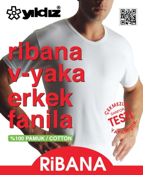 Yıldız Erkek Ribana V Yaka Fanila 60 XL - Beyaz