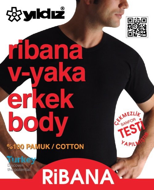 Yıldız Erkek Ribana V Yaka Fanila 60 XL - Siyah