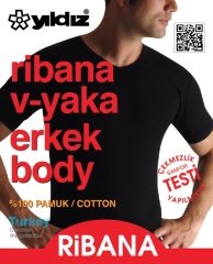 Yıldız Erkek Ribana V Yaka Fanila 60 XXL - Siyah