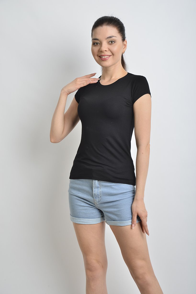 İKİNCİTEN YARIM KOLLU BODY T-SHIRT S/M - Siyah