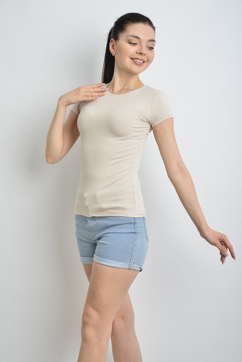 İKİNCİTEN YARIM KOLLU BODY T-SHIRT S/M - Ten Rengi