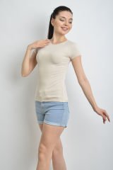 İKİNCİTEN YARIM KOLLU BODY T-SHIRT L/XL - Ten Rengi
