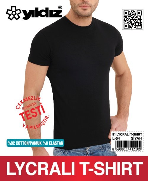 Yıldız Erkek Likralı T-Shirt 90 XL - Siyah