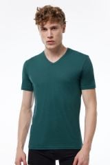 Erkek Yeşik Basic V Yaka İnce Modal Yaz Serinliği Tshirt 085