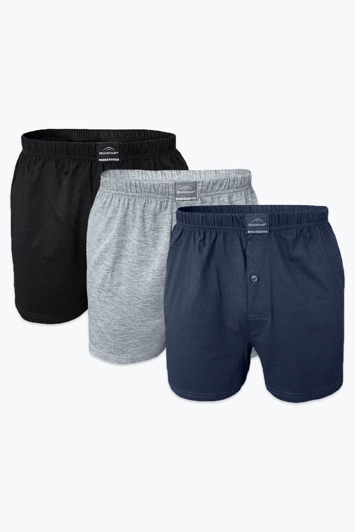 Malabadi 3 Lü Geniş Kalıp %100 Pamuk Boxer 3M024 3XL - Siyah-Gri-Füme