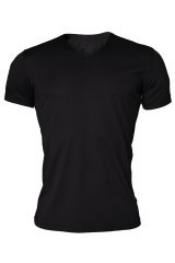 Erkek Siyah Basic V Yaka İnce Modal Yaz Serinliği Tshirt 085 XXL