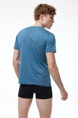 Erkek Mavi Düğmeli Yaka İnce Modal Yaz Serinliği T-Shirt 083