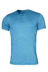 Erkek Mavi Düğmeli Yaka İnce Modal Yaz Serinliği T-Shirt 083 XXL