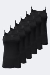 Malabadi Kadın Siyah Beyaz Ten 6 Lı Paket %100 Pamuk Ribana İp Askılı Atlet 105-E L - Siyah