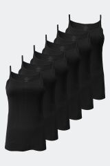 Malabadi Kadın Siyah Beyaz Ten 6 Lı Paket %100 Pamuk Ribana İp Askılı Atlet 105-E 3XL - Siyah