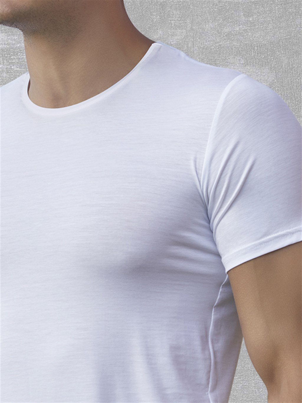 DOREANSE Erkek Basic Bisiklet Yaka T-Shirt 2566 L - Beyaz