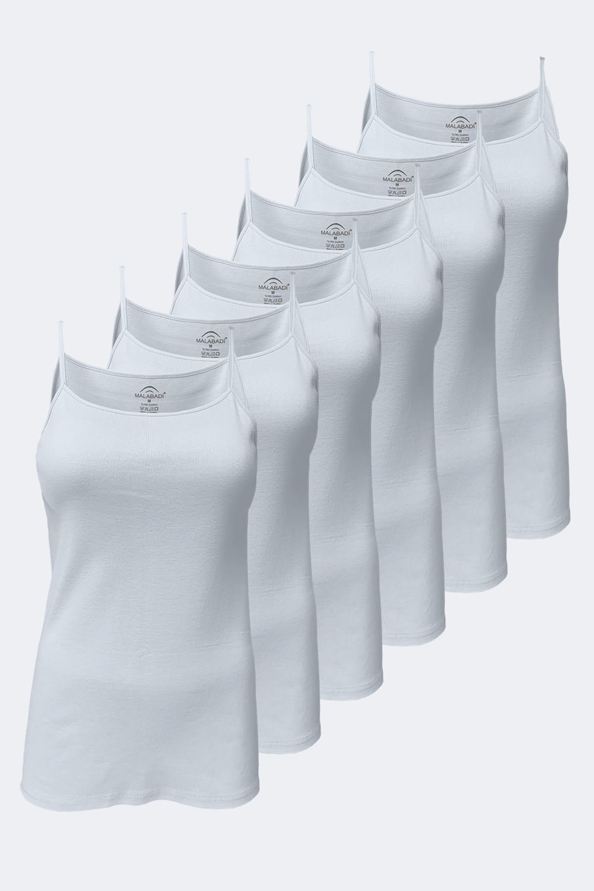 Malabadi Kadın Siyah Beyaz Ten 6 Lı Paket %100 Pamuk Ribana İp Askılı Atlet 105-E L - Beyaz