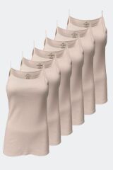 Malabadi Kadın Siyah Beyaz Ten 6 Lı Paket %100 Pamuk Ribana İp Askılı Atlet 105-E XL - Ten Rengi