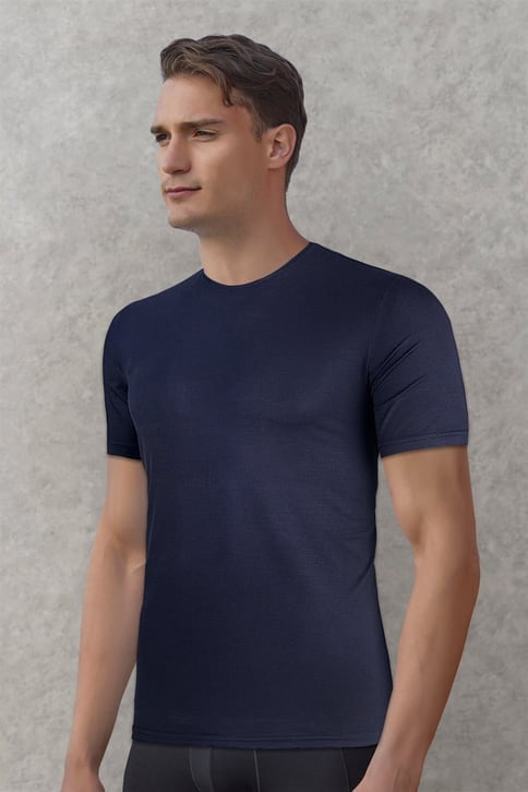 DOREANSE Erkek Basic Bisiklet Yaka T-Shirt 2566 L - Lacivert