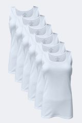 Malabadi Siyah Beyaz Ten Kadın 6 Lı Paket %100 Pamuk Ribana Kalın Askılı Atlet 106-E S - Beyaz