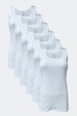 Malabadi Siyah Beyaz Ten Kadın 6 Lı Paket %100 Pamuk Ribana Kalın Askılı Atlet 106-E L - Beyaz