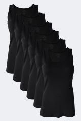 Malabadi Siyah Beyaz Ten Kadın 6 Lı Paket %100 Pamuk Ribana Kalın Askılı Atlet 106-E L - Siyah