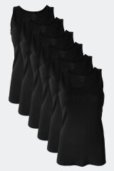 Malabadi Siyah Beyaz Ten Kadın 6 Lı Paket %100 Pamuk Ribana Kalın Askılı Atlet 106-E 3XL - Siyah