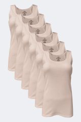 Malabadi Siyah Beyaz Ten Kadın 6 Lı Paket %100 Pamuk Ribana Kalın Askılı Atlet 106-E S - Ten Rengi