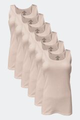 Malabadi Siyah Beyaz Ten Kadın 6 Lı Paket %100 Pamuk Ribana Kalın Askılı Atlet 106-E M - Ten Rengi