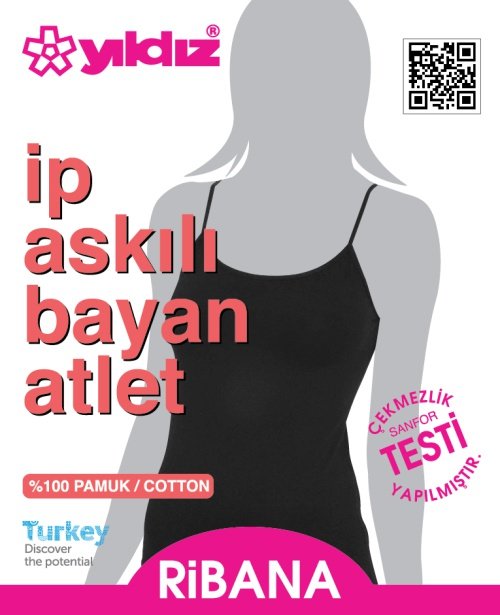 Yıldız Kadın Biyeli İp Askılı Atlet 2043 XXXL - Siyah