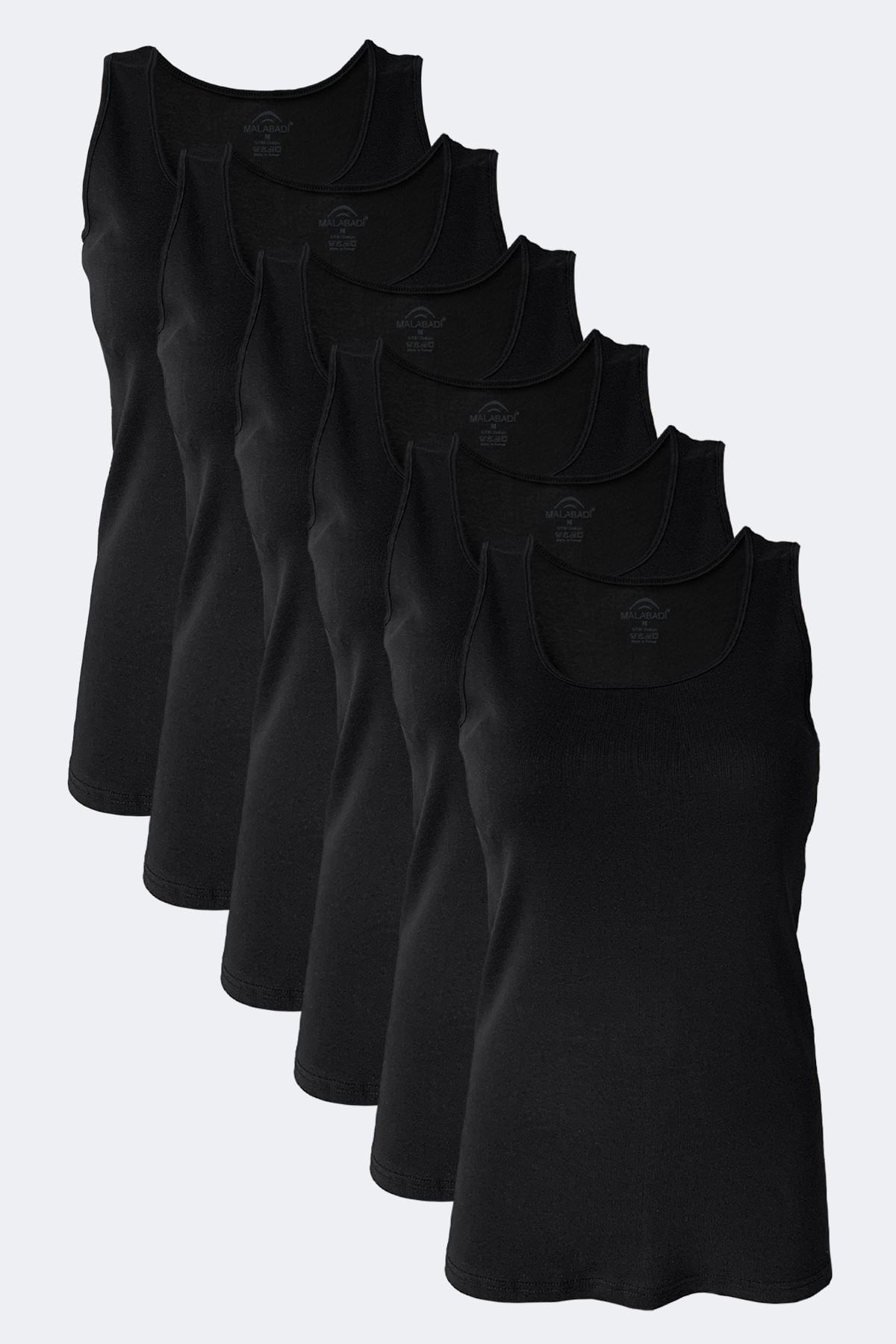 Malabadi Kadın Beyaz 6 Lı Paket %100 Pamuk Ribana Kalın Askılı Atlet 106-E XL - Siyah
