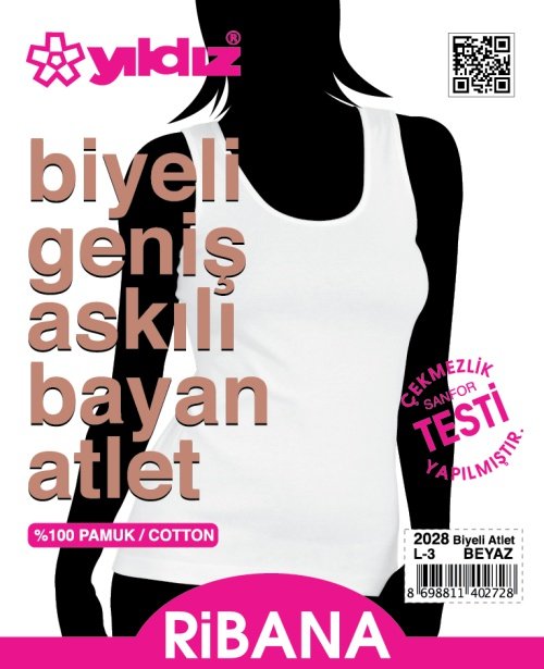 Yıldız Kadın Biyeli Geniş Askılı Atlet 2038 XL - Beyaz