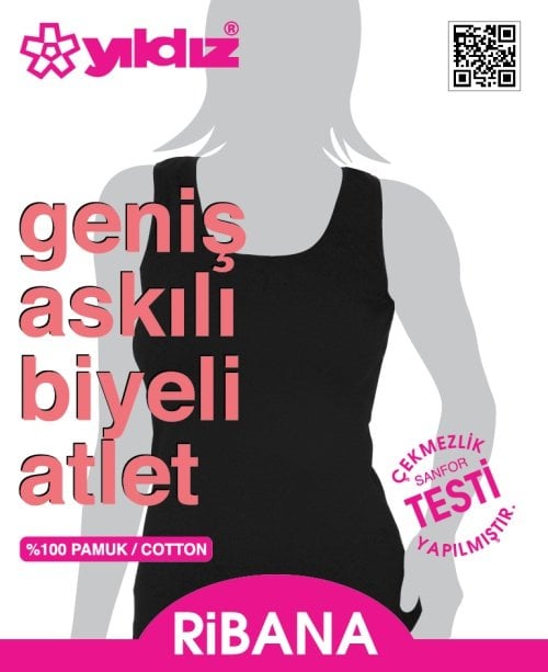 Yıldız Kadın Biyeli Geniş Askılı Atlet 2038 XL - Siyah